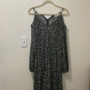 Michael Kors Black Long Sleeve Slip Dress V-Neck